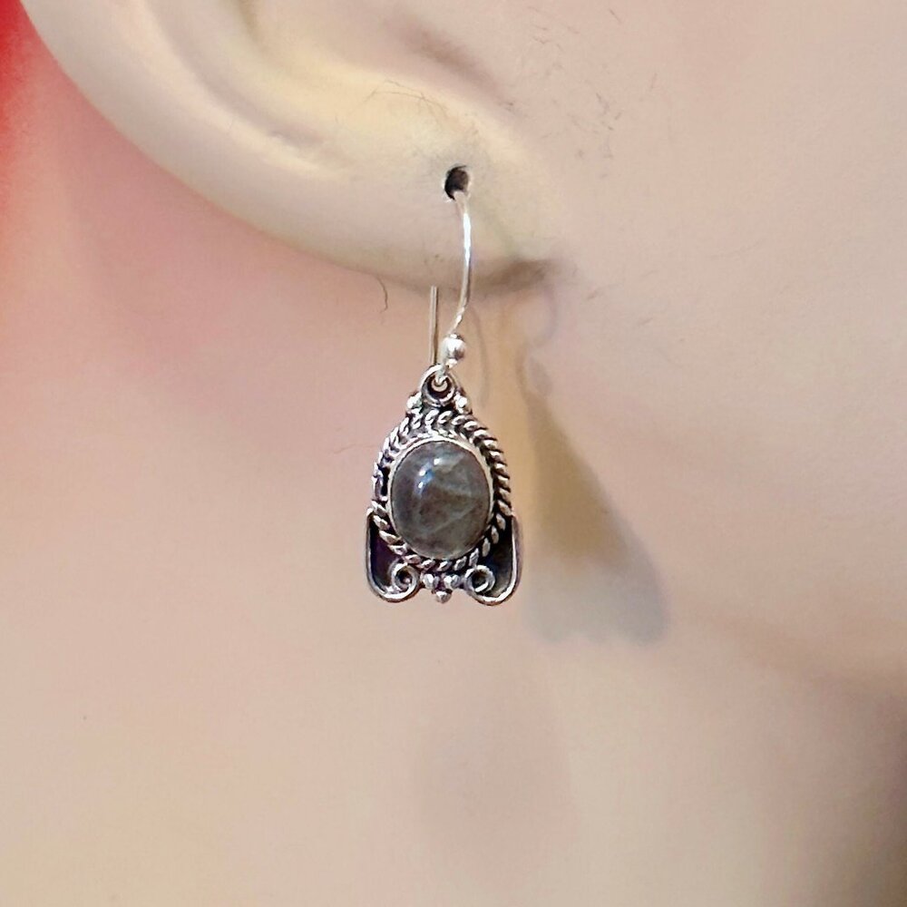 Labradorite Earrings, Sterling Silver, Pierced, Dangle Earrings, Ear Wires, Boho - Picture 3 of 5